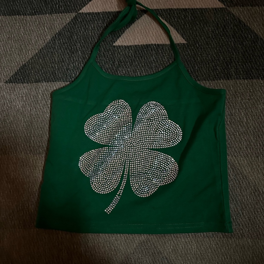 St Patrick’s day Green Rhinestone Clover Women's Top